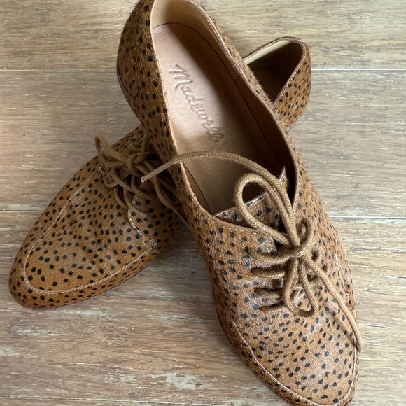 Madewell Leopard Calf Hair Lace-Up Oxford Flats Animal Print Size 9 - Picture 1 of 6